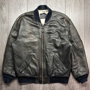 Avirex Leather Flight Jacket MA-1 Harlingen School Sweetheart XL Dark Brown